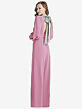 Front View Thumbnail - Powder Pink & Willow Green Bishop Sleeve Open-Back Jumpsuit with Scarf Tie