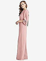 Side View Thumbnail - Rose & Willow Green Bishop Sleeve Open-Back Jumpsuit with Scarf Tie