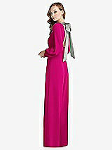 Alt View 1 Thumbnail - Think Pink & Willow Green Bishop Sleeve Open-Back Jumpsuit with Scarf Tie