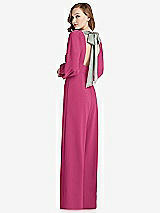 Front View Thumbnail - Tea Rose & Willow Green Bishop Sleeve Open-Back Jumpsuit with Scarf Tie