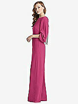 Side View Thumbnail - Tea Rose & Willow Green Bishop Sleeve Open-Back Jumpsuit with Scarf Tie