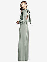 Alt View 1 Thumbnail - Willow Green & Willow Green Bishop Sleeve Open-Back Jumpsuit with Scarf Tie