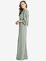 Side View Thumbnail - Willow Green & Willow Green Bishop Sleeve Open-Back Jumpsuit with Scarf Tie