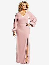 Front View Thumbnail - Rose Long Puff Sleeve V-Neck Trumpet Gown