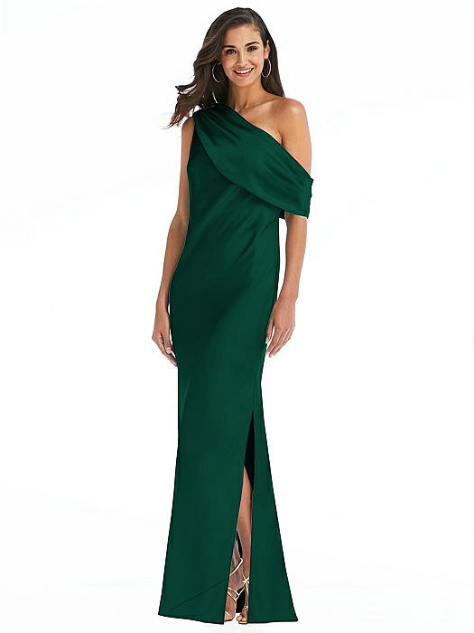 Draped One-Shoulder Convertible Maxi Slip Dress