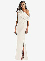 Front View Thumbnail - Ivory Draped One-Shoulder Convertible Maxi Slip Dress