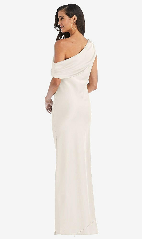 Back View - Ivory Draped One-Shoulder Convertible Maxi Slip Dress