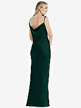 Rear View Thumbnail - Evergreen Asymmetrical One-Shoulder Cowl Maxi Slip Dress