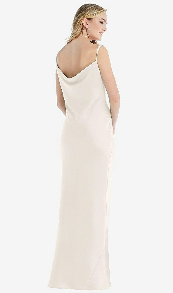 Back View - Ivory Asymmetrical One-Shoulder Cowl Maxi Slip Dress