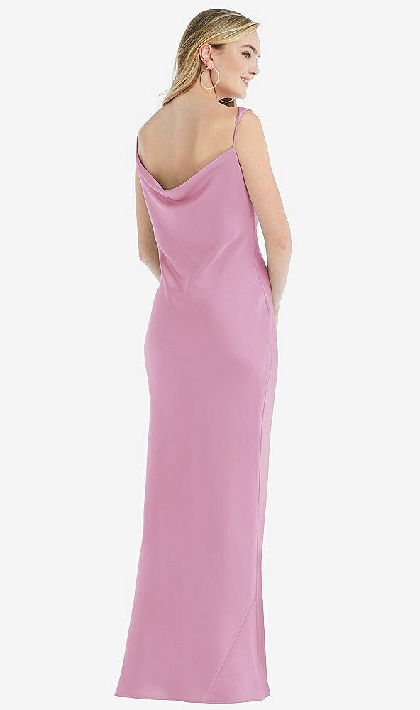 Back View - Powder Pink Asymmetrical One-Shoulder Cowl Maxi Slip Dress