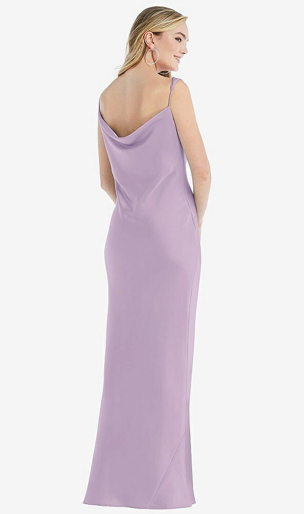 Back View - Pale Purple Asymmetrical One-Shoulder Cowl Maxi Slip Dress