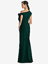 Rear View Thumbnail - Evergreen Off-the-Shoulder Tie Detail Trumpet Gown with Front Slit
