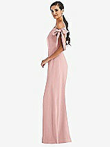 Side View Thumbnail - Rose Off-the-Shoulder Tie Detail Trumpet Gown with Front Slit