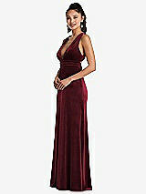Side View Thumbnail - Cabernet Plunging Neckline Velvet Maxi Dress with Criss Cross Open-Back