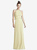 Front View Thumbnail - Butter Yellow Bias Ruffle Empire Waist Halter Maxi Dress with Adjustable Straps