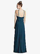 Rear View Thumbnail - Atlantic Blue Bias Ruffle Empire Waist Halter Maxi Dress with Adjustable Straps