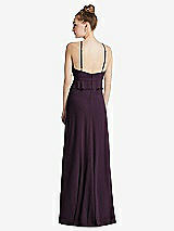 Rear View Thumbnail - Aubergine Bias Ruffle Empire Waist Halter Maxi Dress with Adjustable Straps