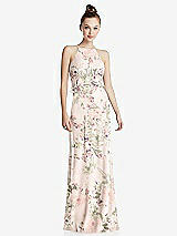 Front View Thumbnail - Blush Garden Bias Ruffle Empire Waist Halter Maxi Dress with Adjustable Straps