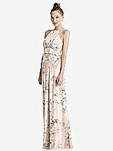 Side View Thumbnail - Blush Garden Bias Ruffle Empire Waist Halter Maxi Dress with Adjustable Straps
