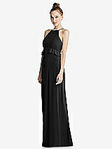 Side View Thumbnail - Black Bias Ruffle Empire Waist Halter Maxi Dress with Adjustable Straps