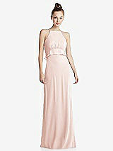 Front View Thumbnail - Blush Bias Ruffle Empire Waist Halter Maxi Dress with Adjustable Straps