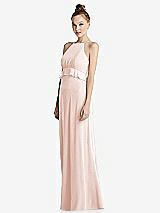 Side View Thumbnail - Blush Bias Ruffle Empire Waist Halter Maxi Dress with Adjustable Straps