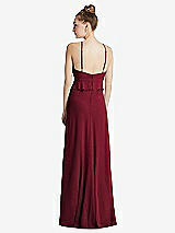 Rear View Thumbnail - Burgundy Bias Ruffle Empire Waist Halter Maxi Dress with Adjustable Straps