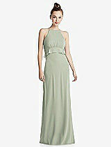 Front View Thumbnail - Celadon Bias Ruffle Empire Waist Halter Maxi Dress with Adjustable Straps