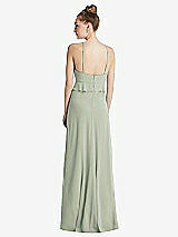Rear View Thumbnail - Celadon Bias Ruffle Empire Waist Halter Maxi Dress with Adjustable Straps