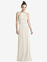 Front View Thumbnail - Ivory Bias Ruffle Empire Waist Halter Maxi Dress with Adjustable Straps