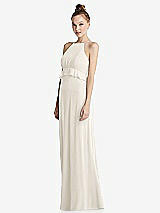 Side View Thumbnail - Ivory Bias Ruffle Empire Waist Halter Maxi Dress with Adjustable Straps