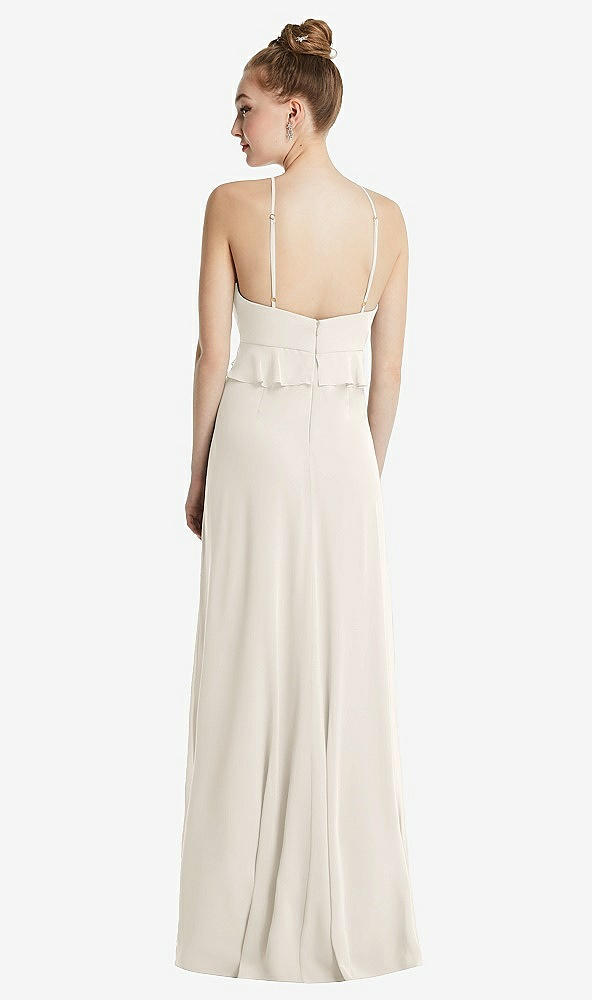 Back View - Ivory Bias Ruffle Empire Waist Halter Maxi Dress with Adjustable Straps