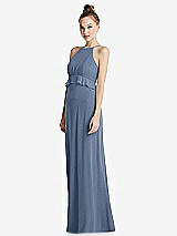 Side View Thumbnail - Larkspur Blue Bias Ruffle Empire Waist Halter Maxi Dress with Adjustable Straps