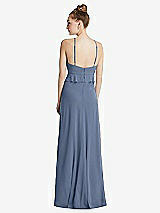 Rear View Thumbnail - Larkspur Blue Bias Ruffle Empire Waist Halter Maxi Dress with Adjustable Straps