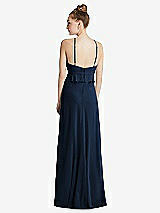 Rear View Thumbnail - Midnight Navy Bias Ruffle Empire Waist Halter Maxi Dress with Adjustable Straps