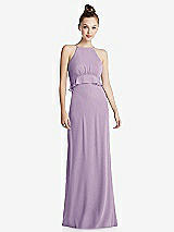 Front View Thumbnail - Pale Purple Bias Ruffle Empire Waist Halter Maxi Dress with Adjustable Straps