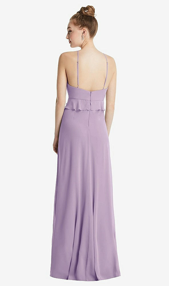 Back View - Pale Purple Bias Ruffle Empire Waist Halter Maxi Dress with Adjustable Straps