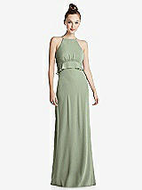 Front View Thumbnail - Sage Bias Ruffle Empire Waist Halter Maxi Dress with Adjustable Straps