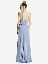 Rear View Thumbnail - Sky Blue Bias Ruffle Empire Waist Halter Maxi Dress with Adjustable Straps