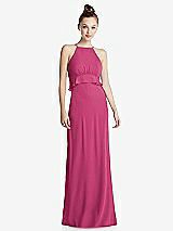 Front View Thumbnail - Tea Rose Bias Ruffle Empire Waist Halter Maxi Dress with Adjustable Straps
