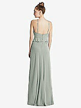 Rear View Thumbnail - Willow Green Bias Ruffle Empire Waist Halter Maxi Dress with Adjustable Straps