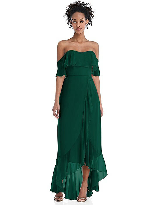 Off-the-Shoulder Ruffled High Low Maxi Dress