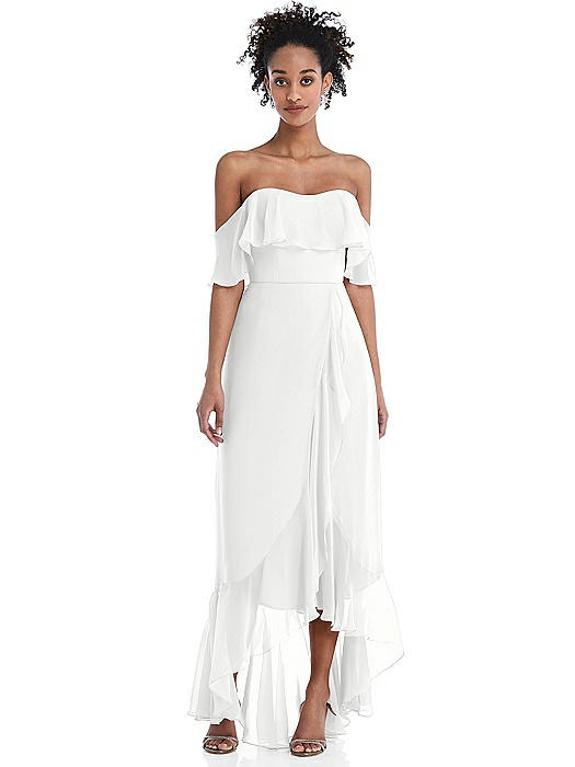 Off-the-Shoulder Ruffled High Low Maxi Dress