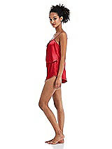 Side View Thumbnail - Parisian Red Satin Lounge Shorts with Pockets - Kat