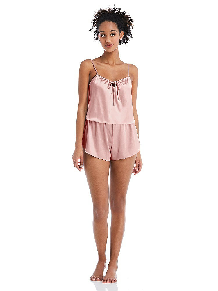 Front View - Rose Satin Lounge Shorts with Pockets - Kat