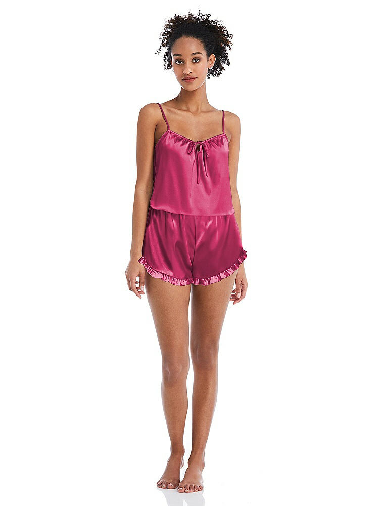 Front View - Shocking Satin Ruffle-Trimmed Lounge Shorts with Pockets - Cali