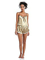 Front View Thumbnail - Banana Satin Ruffle-Trimmed Lounge Shorts with Pockets - Cali