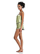 Side View Thumbnail - Mint Satin Ruffle-Trimmed Lounge Shorts with Pockets - Cali