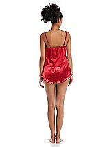 Rear View Thumbnail - Parisian Red Satin Ruffle-Trimmed Lounge Shorts with Pockets - Cali
