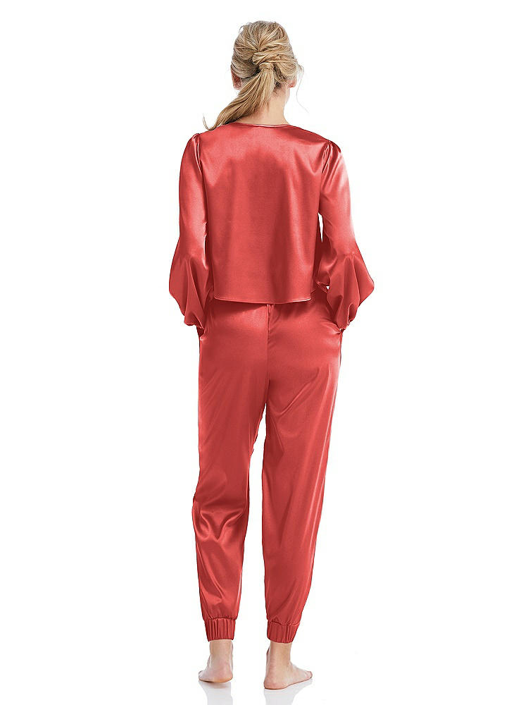 Back View - Perfect Coral Satin Joggers with Pockets - Mica